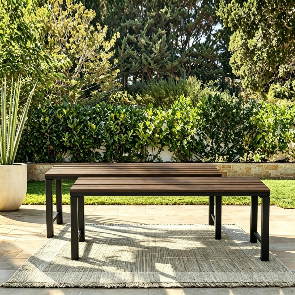 Slatted All Weather Bench Duo