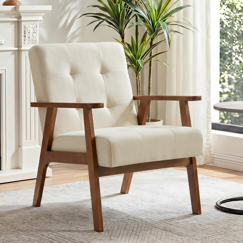 Tufted Linen Wood Leg Chair