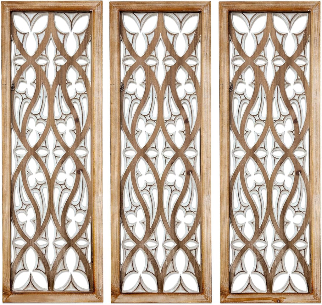 Geometric Carved Wooden Wall Panels Trio