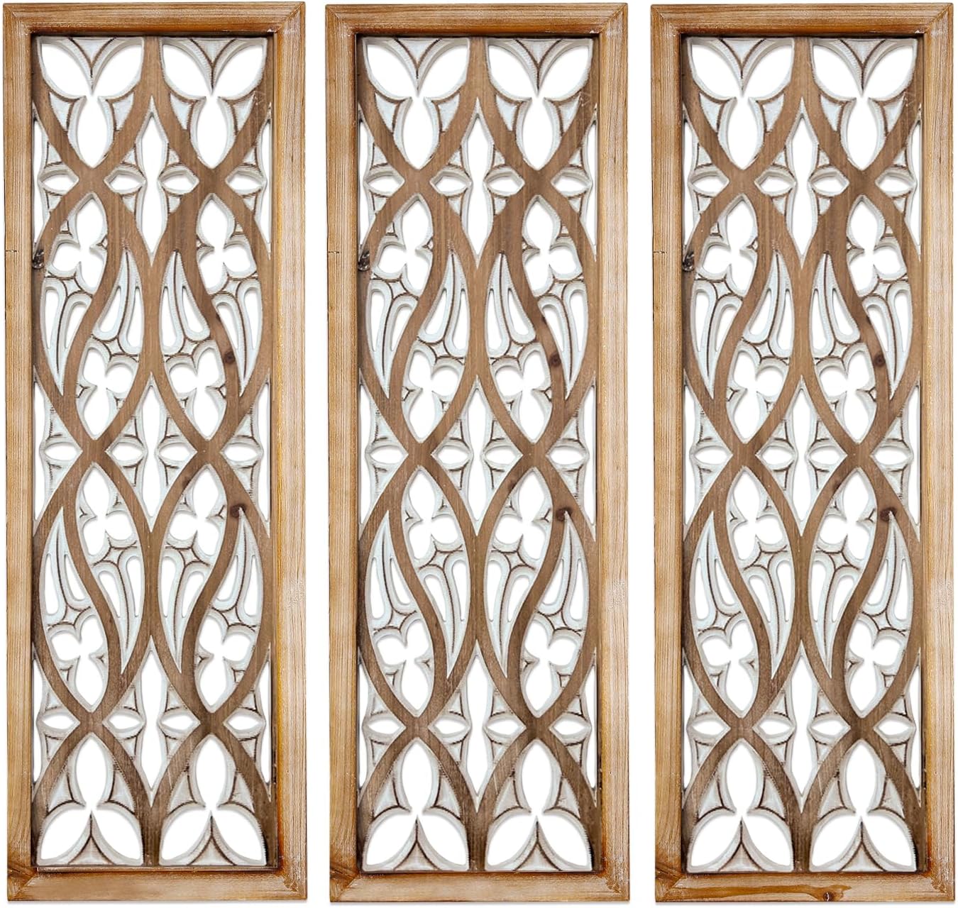 Geometric Carved Wooden Wall Panels Trio
