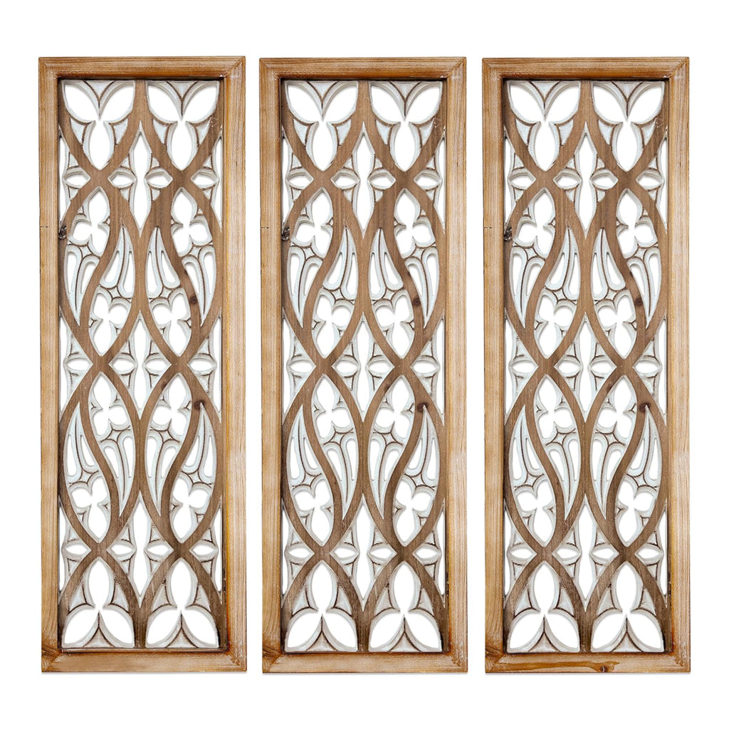 Geometric Carved Wooden Wall Panels Trio
