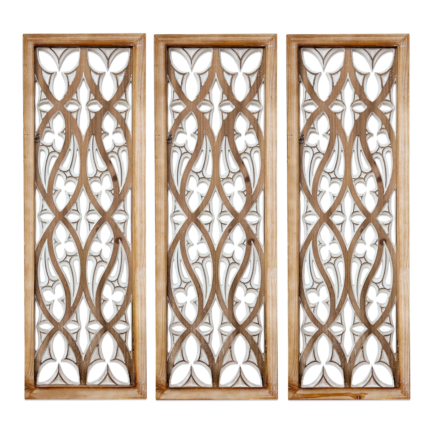 Geometric Carved Wooden Wall Panels Trio