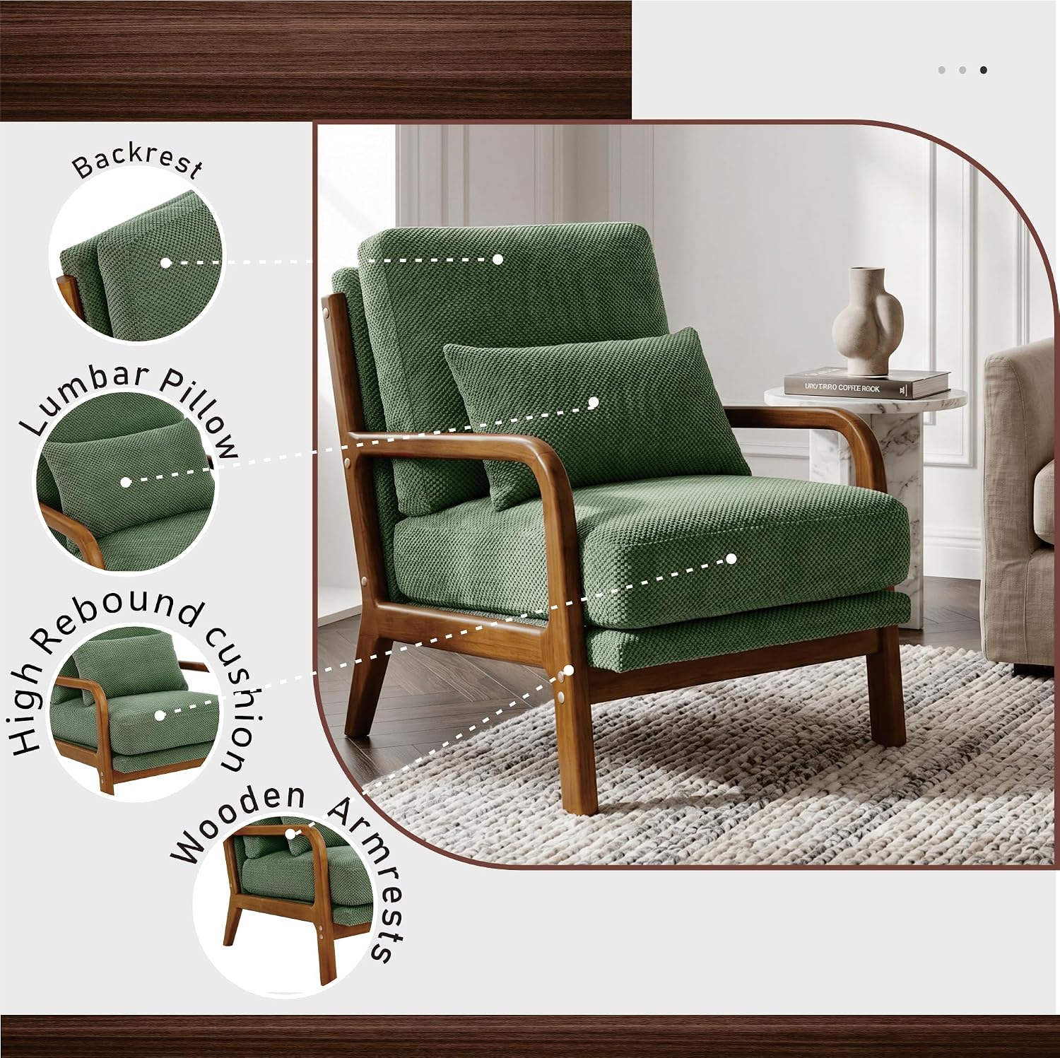 Foam Cushion Wood Armrest Chair