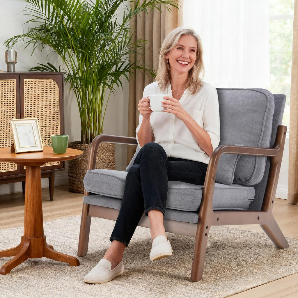 Cushioned Wood Frame Armchair