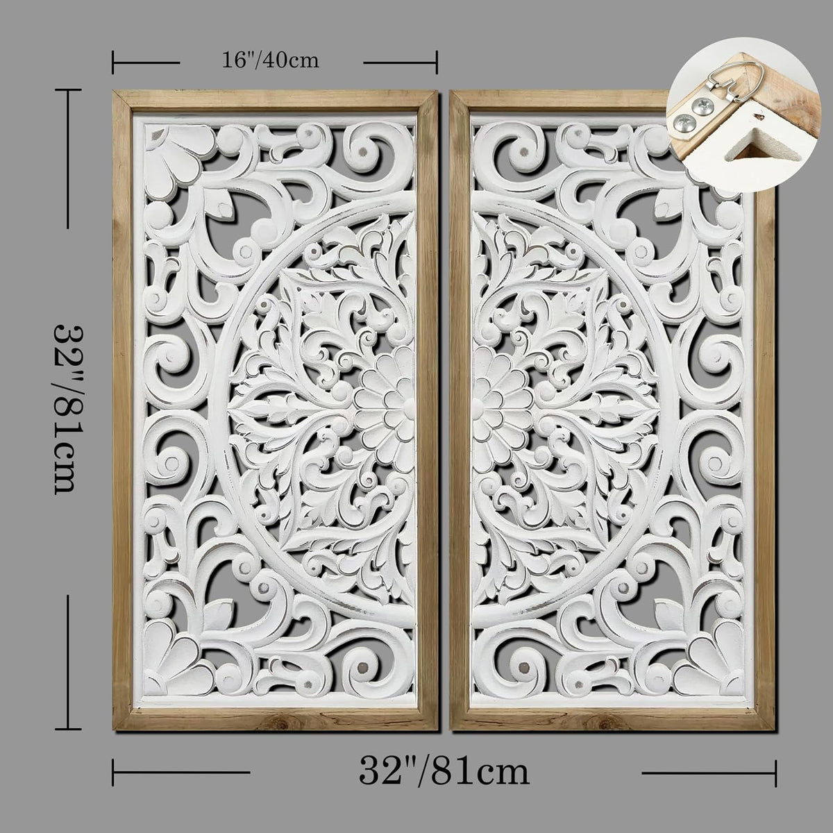 Carved Floral Wooden Wall Panels Duo