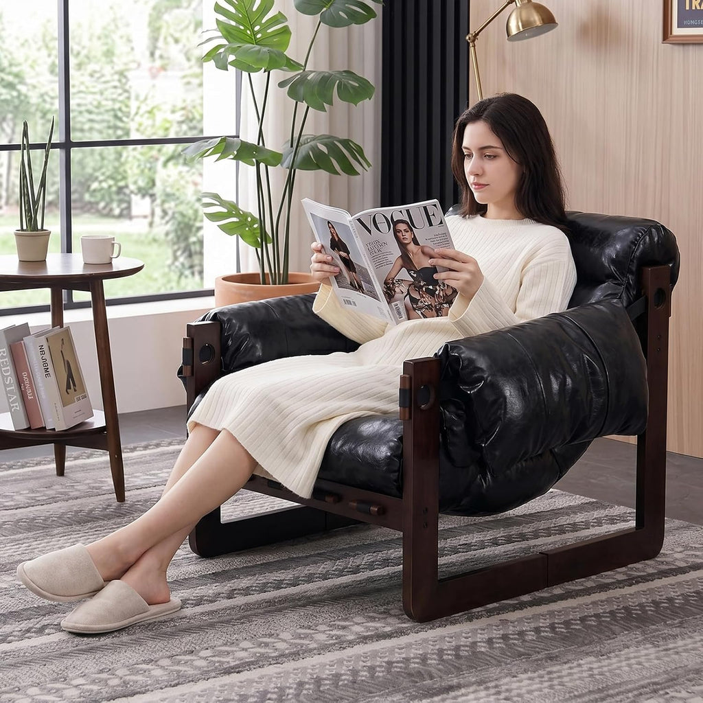 Leather Wood Frame Padded Chair