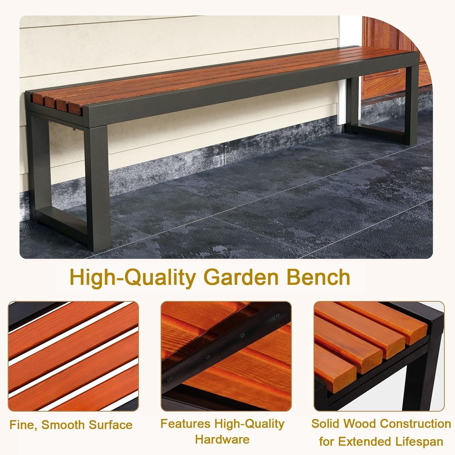 Wood Iron Weatherproof Patio Bench
