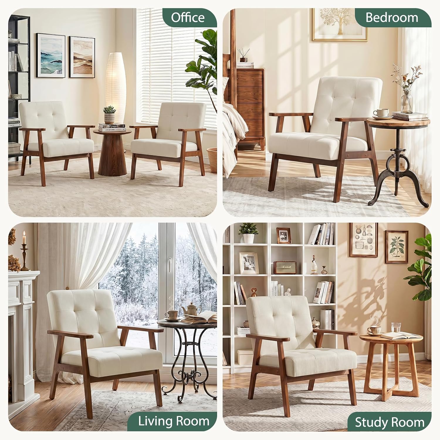 Tufted Linen Wood Leg Chair