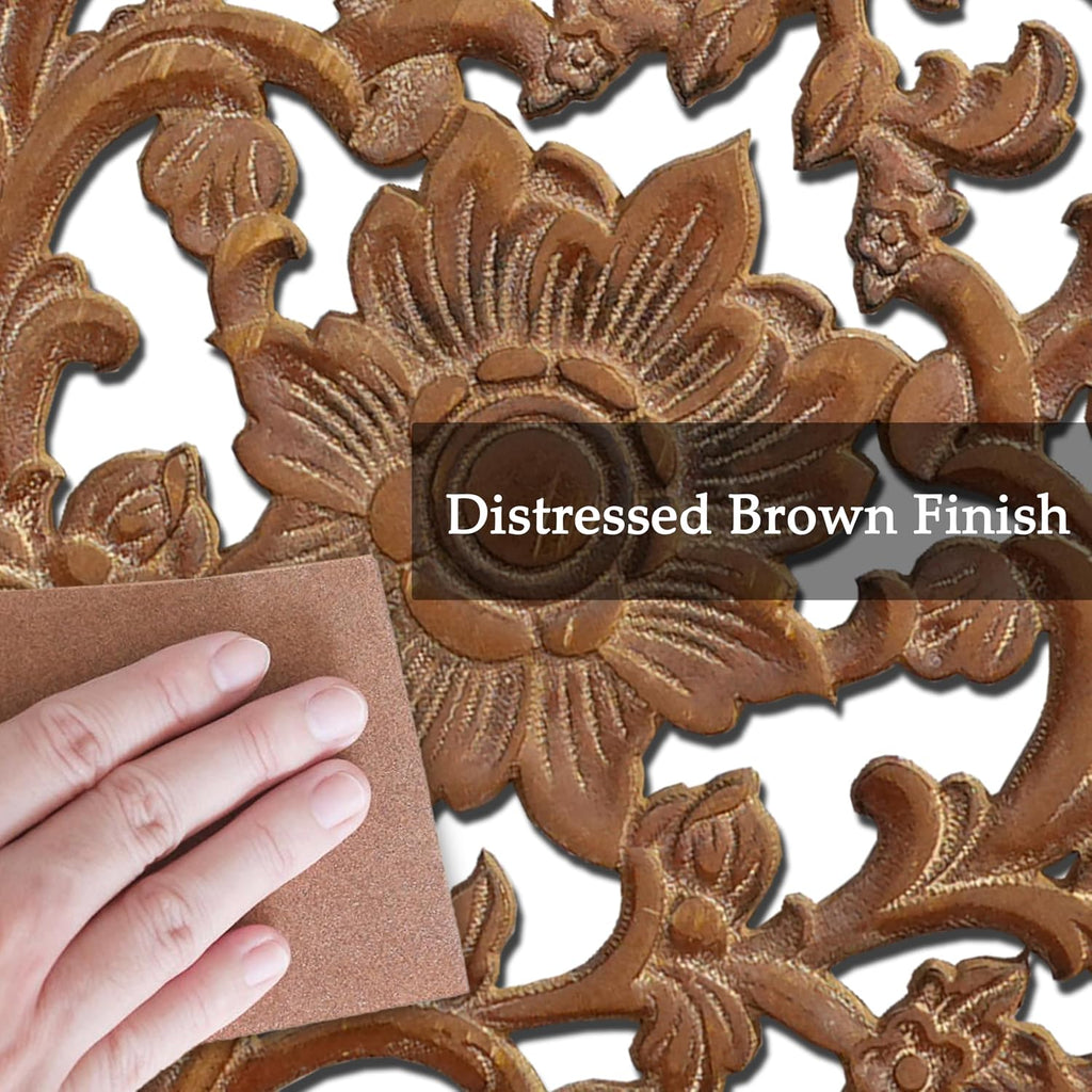 Arched Floral Carved Wooden Wall Panel